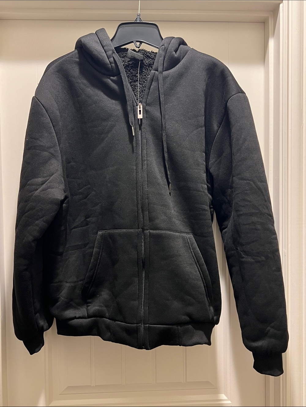 Men’s Black Sherpa-Lined Zip Hoodie Jacket